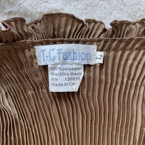 Vintage | Gold Metallic Pleated Plisse Ruffle Button Up Blouse | Size L - Picture 6 of 6